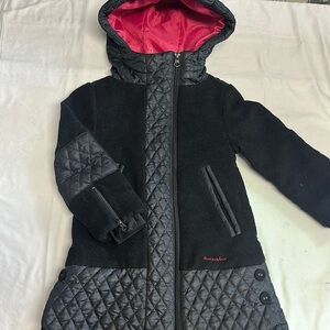 Deux Par Deux - Black and Pink Quilted Puffer Jacket with Hood